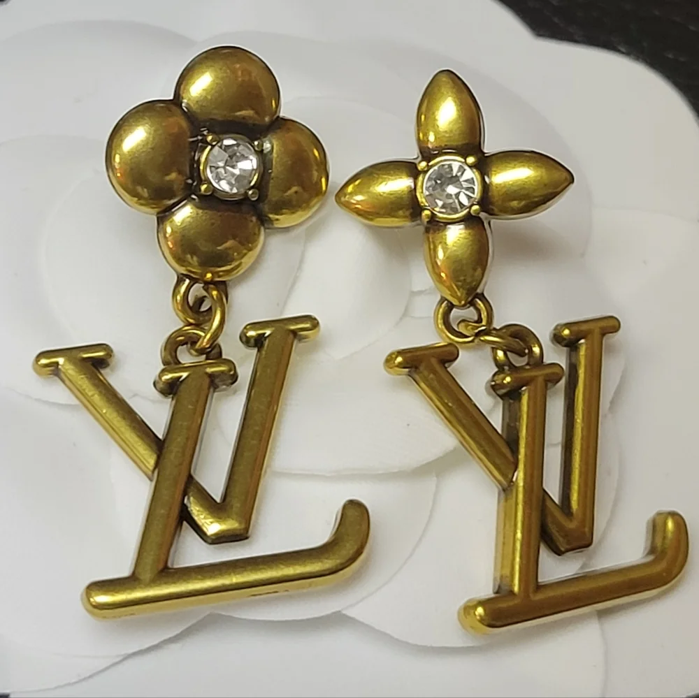 Classic LV Louis Vuitton LA FLEUR Signed Crystal Earings, 1.5" Long, New - Picture 1 of 5